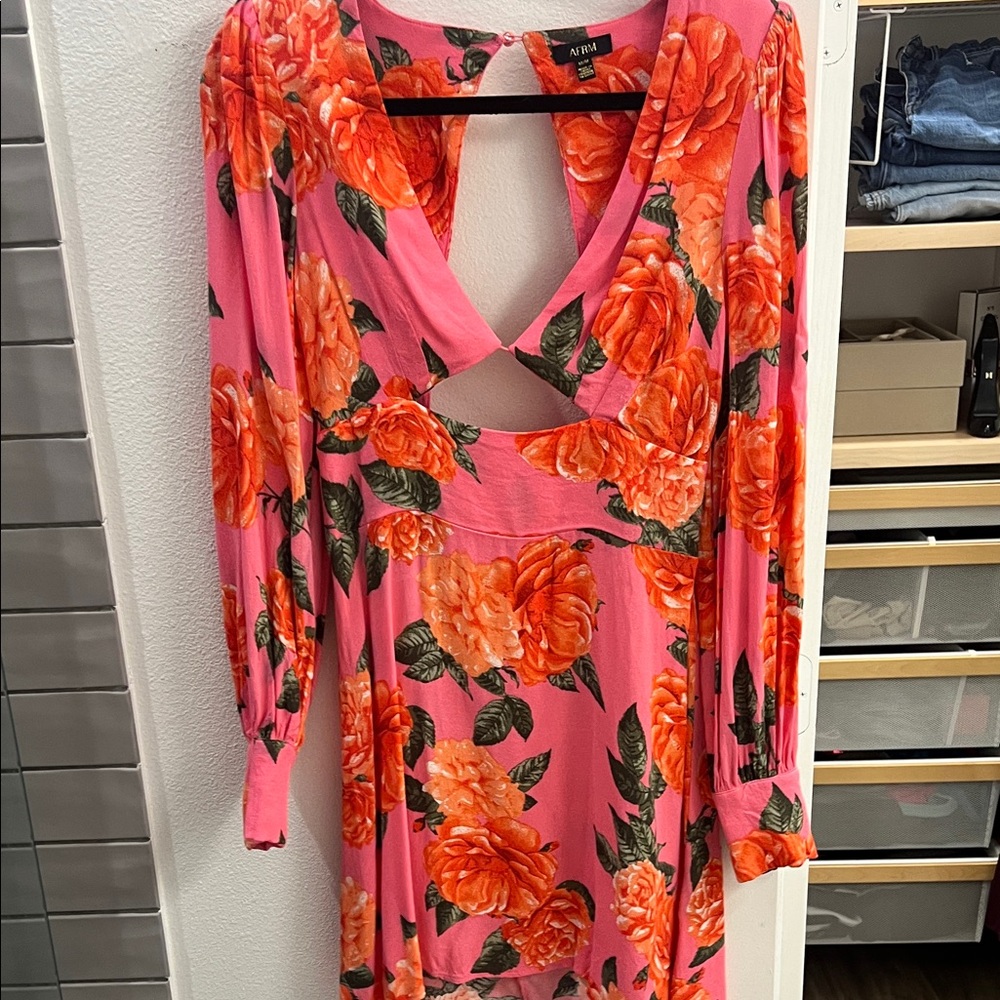 AFRM Pink and Orange Floral Long Sleeve Dress